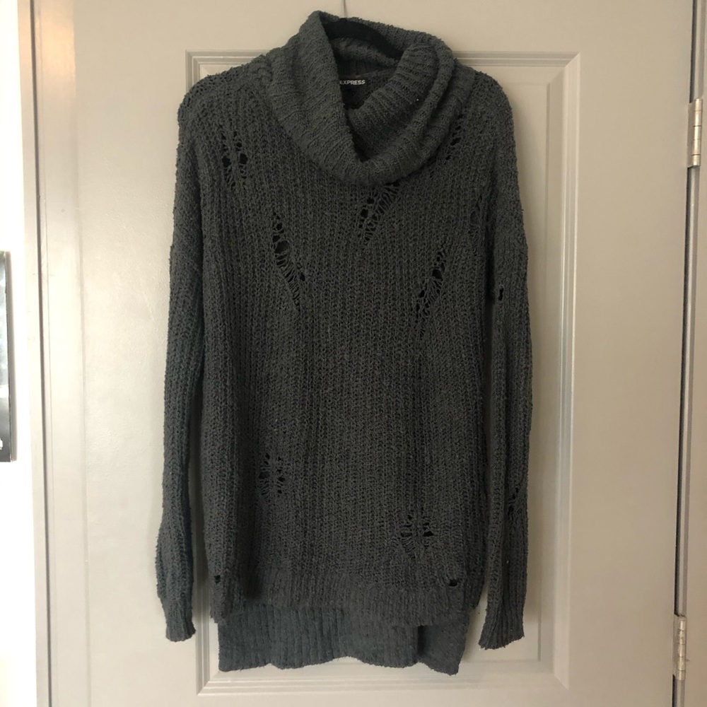 Distressed Cowl Neck Express Sweater